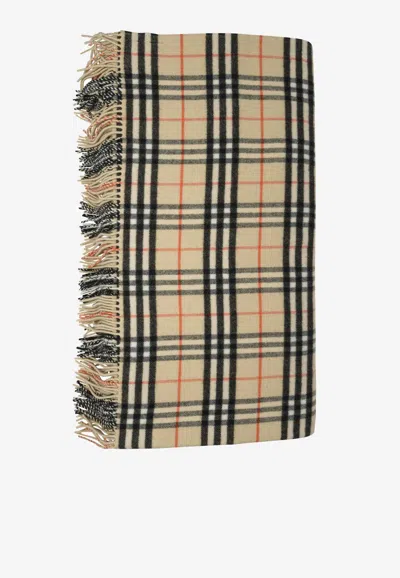 Burberry Cashmere Checked Shawl In Neutral