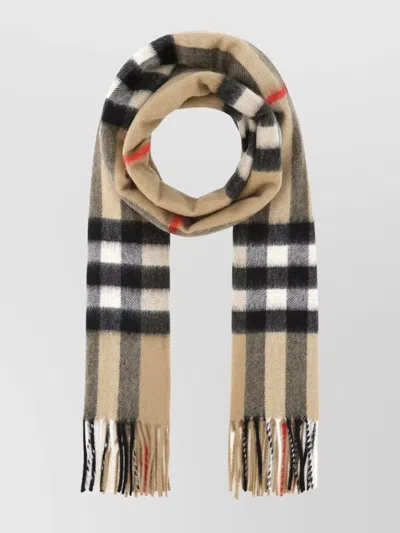 Burberry Cashmere Checkered Scarf Fringe Detailing In Multi