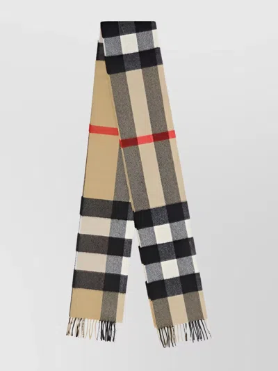 Burberry Cashmere Checkered Scarf With Frayed Fringed Hem In Multi