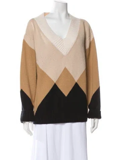 Pre-owned Burberry Cashmere Colorblock Pattern Sweater In Neutral