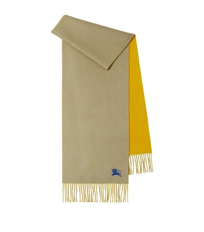 Burberry Cashmere Ekd Reversible Scarf In Yellow