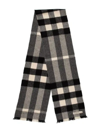 Pre-owned Burberry Cashmere Exploded Check Pattern Scarf In Gray