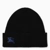 Burberry Black Beanie With Embroidered Ekd Logo On The Front In Cashmere