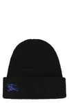 Burberry Black Beanie With Embroidered Ekd Logo On The Front In Cashmere In Black