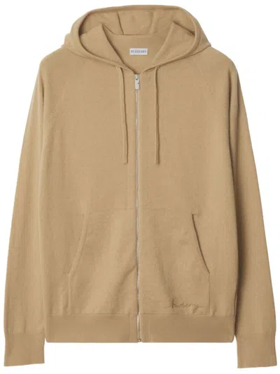 Burberry Cashmere Blend Zip Hoodie In Camel