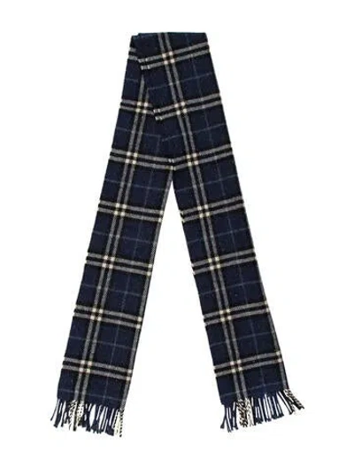 Pre-owned Burberry Cashmere House Check Pattern Scarf In Blue