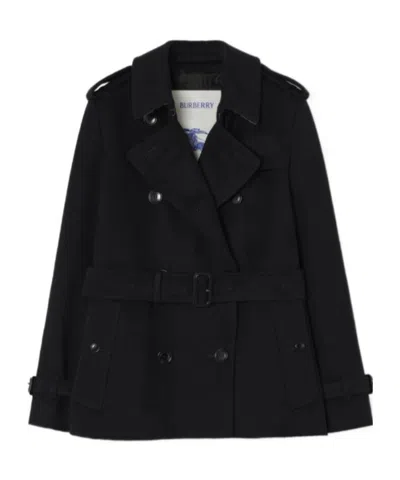 Burberry Cashmere Kensington Trench Jacket In Black