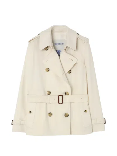 Burberry Kensington Belted Cashmere Short Trench Jacket In White