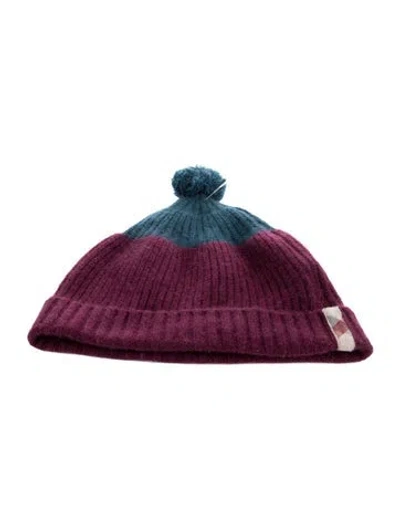 Pre-owned Burberry Babies' Cashmere Knit Hat W/tags In Blue/burgundy