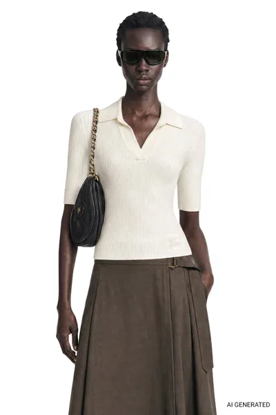 Burberry Cashmere Knit Polo In Off-white