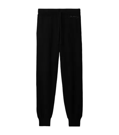 Burberry Cashmere Embroidered-logo Sweatpants In Black