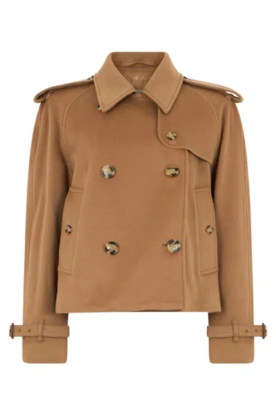 Burberry Cashmere Mini Double-breasted Cropped Trench Coat With Adjustable Cuffs In Neutral