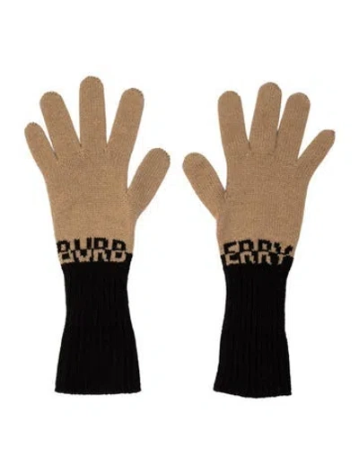 Pre-owned Burberry Cashmere Neutral And Black Patterned Long Gloves