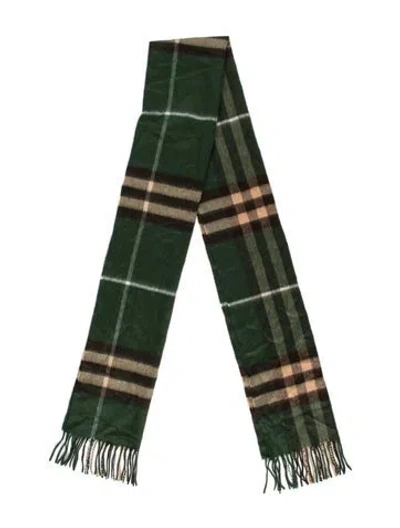 Pre-owned Burberry Cashmere Nova Check Pattern Scarf In Green
