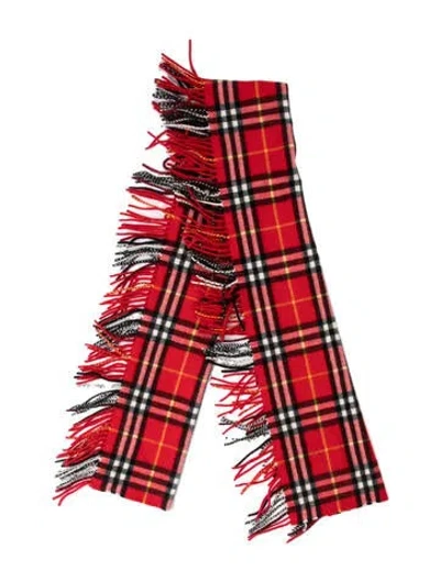 Pre-owned Burberry Cashmere Nova Check Pattern Scarf In Red