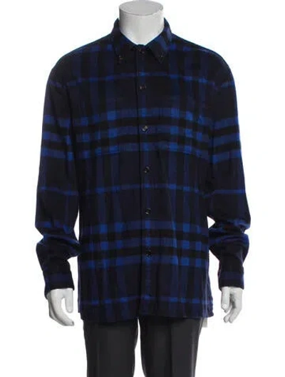 Pre-owned Burberry Cashmere Plaid Print Denim Jacket In Blue