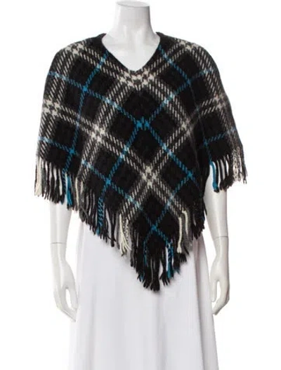 Pre-owned Burberry Cashmere Plaid Print Poncho In Gray