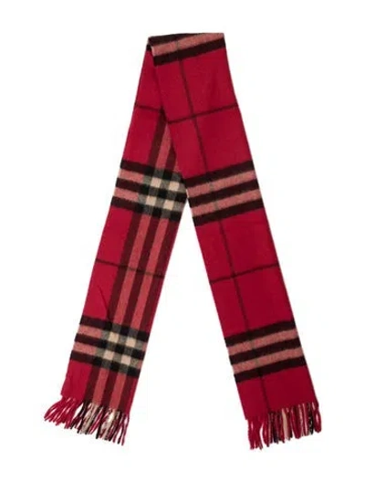 Pre-owned Burberry Cashmere Plaid Print Scarf In Red