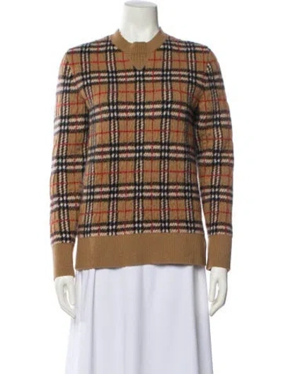 Pre-owned Burberry Cashmere Plaid Print Sweater In Brown