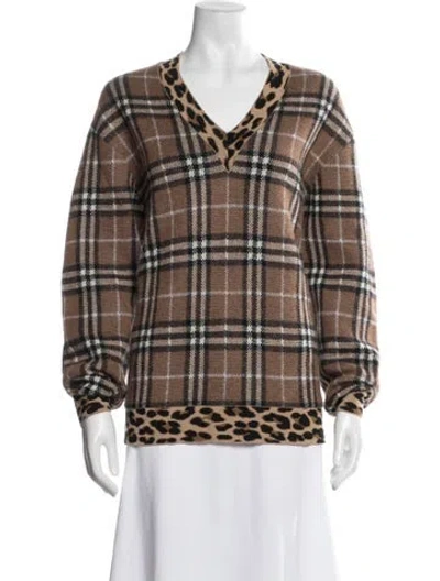 Pre-owned Burberry Cashmere Plaid Print Sweater In Brown