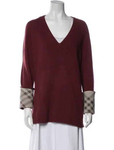 Pre-owned Burberry Cashmere Plaid Print Sweater In Burgundy