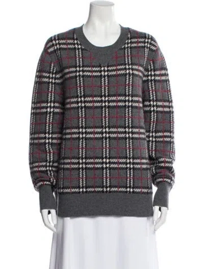 Pre-owned Burberry Cashmere Plaid Print Sweater In Gray