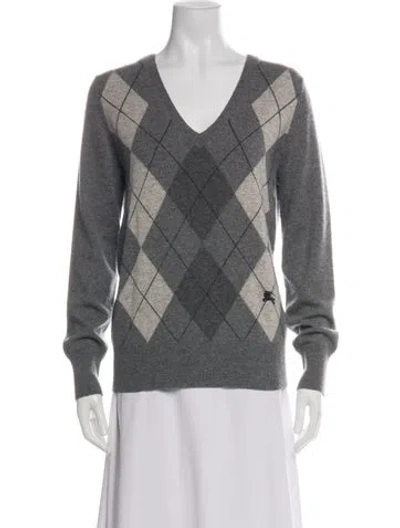 Pre-owned Burberry Cashmere Plaid Print Sweater In Green