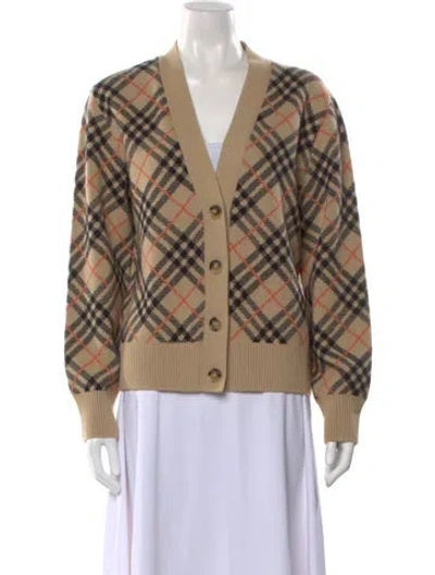 Pre-owned Burberry Cashmere Plaid Print Sweater In Neutral