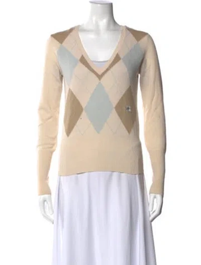 Pre-owned Burberry Cashmere Plaid Print Sweater In Neutral