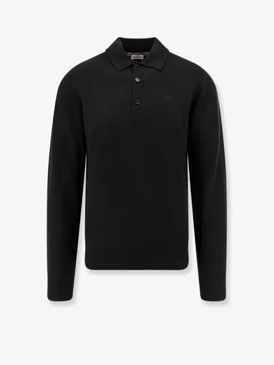 Burberry Men Cashmere Polo Sweater In Black