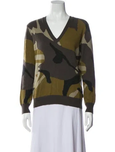 Pre-owned Burberry Cashmere Printed Sweater In Green