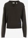 Burberry Green V-neck Sweater In Black