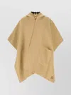 Burberry Cashmere Reversible Cape With Hood And Front Pockets In Brown