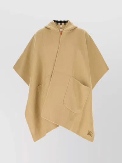 Burberry Cashmere Reversible Cape With Hood And Front Pockets In Multi