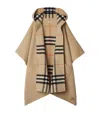 Burberry Cashmere Reversible Check Hooded Cape In Brown