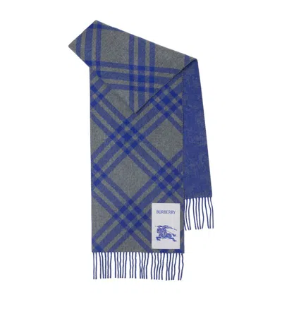 Burberry Cashmere Reversible Check Rose Scarf In Blue