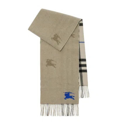 Burberry Cashmere Reversible Ekd Check Scarf In Neutrals