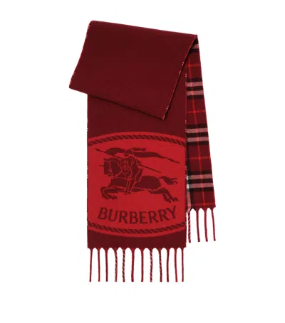 Burberry Cashmere Reversible Knight Stamp Scarf In Red