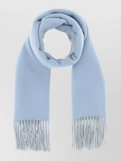 Burberry Cashmere Reversible Scarf Fringed Edges In Blue