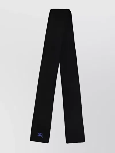 Burberry Cashmere Ribbed Embroidered Rectangular Scarf In Black