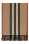 Burberry Check Motif Cashmere Scarf With Fringed Edges