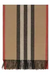 Burberry Check Motif Cashmere Scarf With Fringed Edges