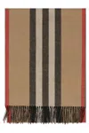 Burberry Check Motif Cashmere Scarf With Fringed Edges