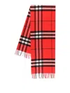 Burberry Check Pattern Cashmere Scarf With Fringed Profiles In Red