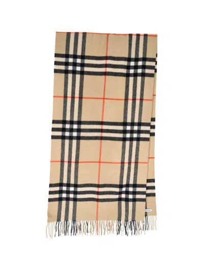Burberry Womens Sand Check-print Cross-stitch Cashmere Scarf In Brown