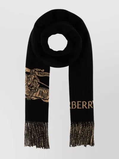Burberry Cashmere Scarf Featuring Fringe Detailing In Black
