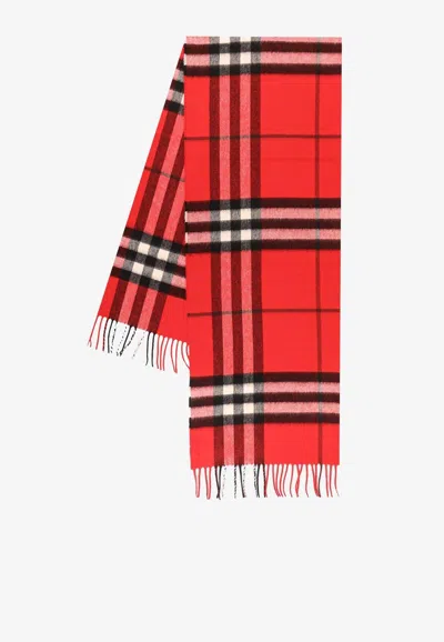 Burberry Cashmere Scarf With Check Motif In Red