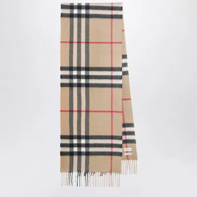 Burberry Cashmere Scarf With Check Motif In Sand