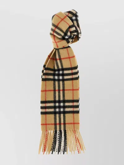 Burberry Cashmere Scarf With Check Pattern And Fringe In Multi