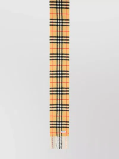 Burberry Cashmere Scarf With Check Pattern And Fringe In Brown